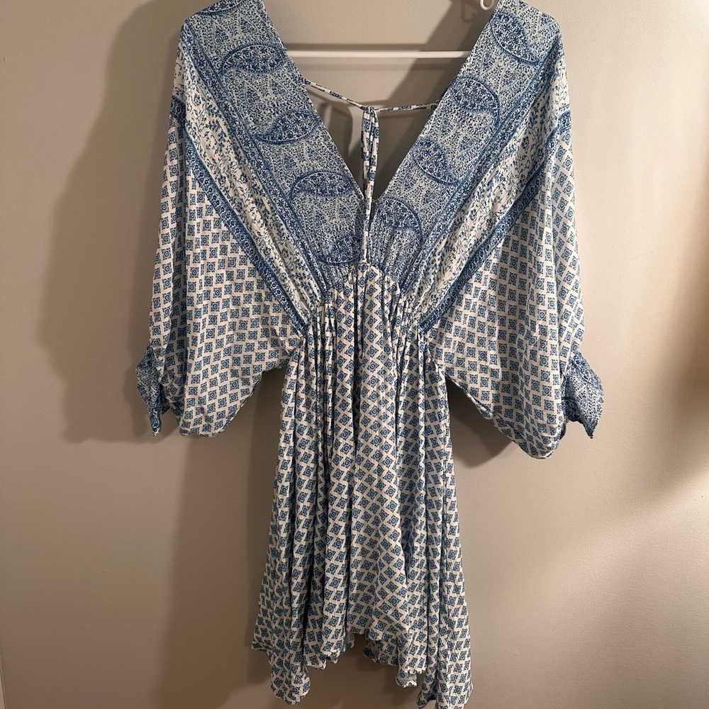 Light blue and white dress